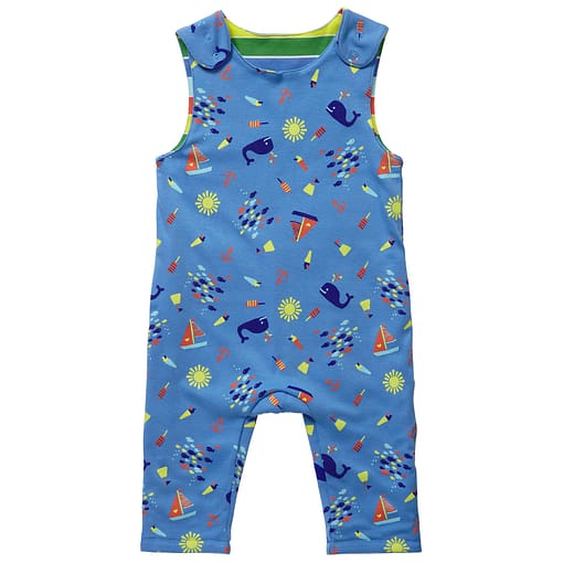 Seaside reversible dungarees by Piccalilly in organic cotton