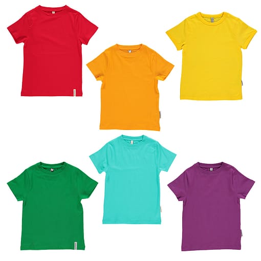 Maxomorra basic organic t-shirt in red | yellow | green | purple | turquoise | orange