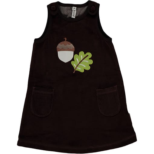 Acorn applique brown pinafore by Maxomorra in organic velour (Age 2-4 98-104cm)