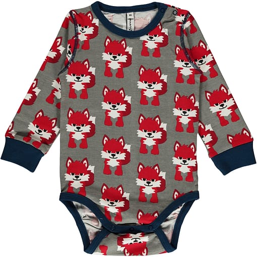 Fox on dungarees by Maxomorra in organic dark blue velour (74cm 6-9 months) - Image 4