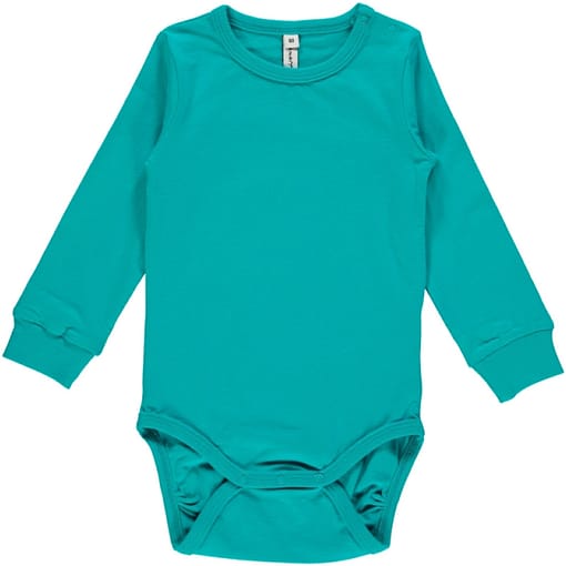 Bright turquoise plain long sleeve organic baby vest by Maxomorra (74-80cm 9-12m)