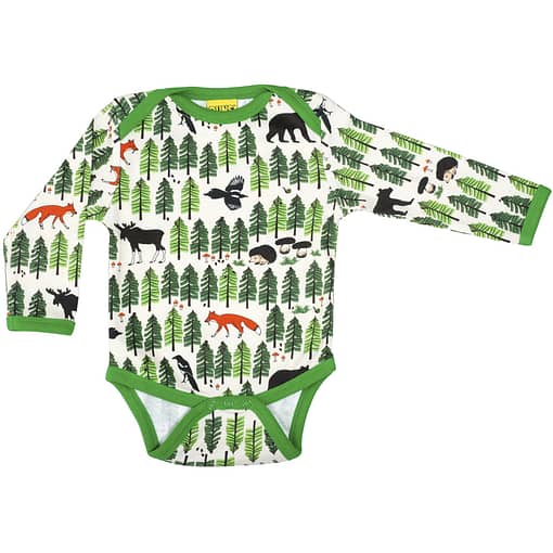DUNS Sweden forest life organic long sleeve bodysuit with green trim (86cm 12-18 months)