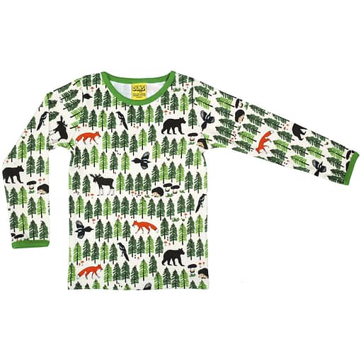 DUNS Sweden Forest Life print organic cotton top with green trim