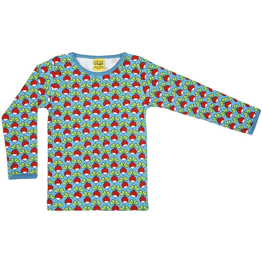 DUNS Sweden Radishes on niagara blue organic cotton dungarees (104cm Age 3-4) - Image 2