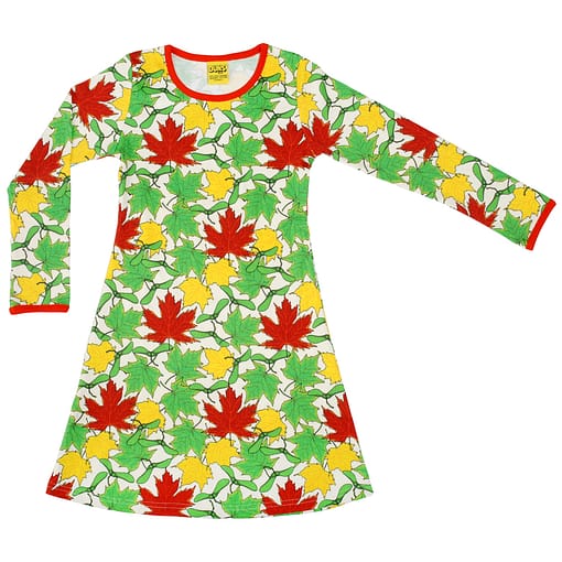 DUNS Sweden maple leaves print organic long sleeve dress (98cm Age 2-3)