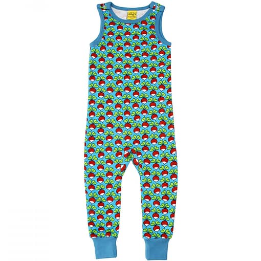 DUNS Sweden Radishes on niagara blue organic cotton dungarees (104cm Age 3-4) - Image 3