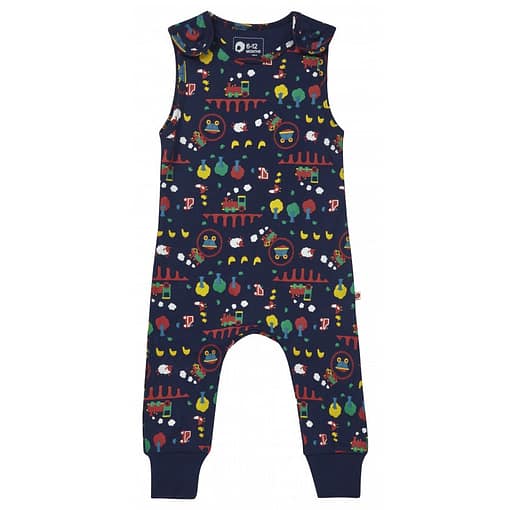 Ribblehead dungarees on navy blue organic cotton by Piccalilly (80cm 6-12m)