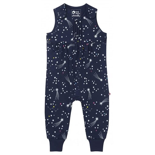 Galaxy dungarees by Piccalilly on blue organic cotton
