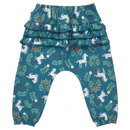 Unicorn ruffle back trousers by Piccalilly in organic cotton - Image 2