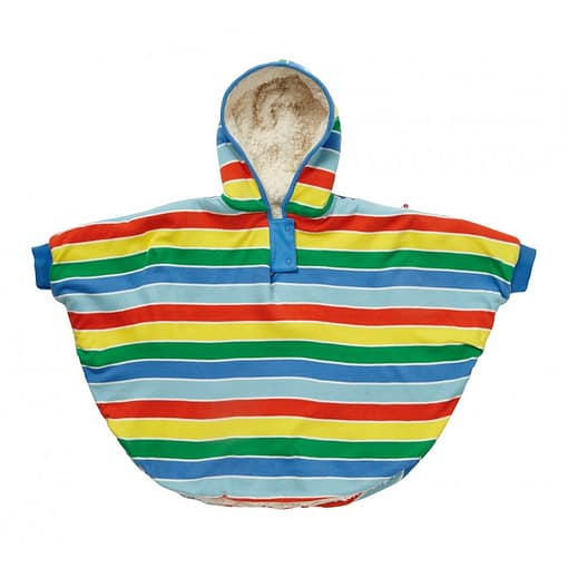 Primary stripe rainbow reversible poncho by Piccalilly in organic cotton