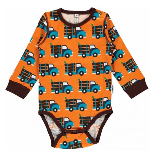 Log truck print organic cotton long sleeve bodysuit - Maxomorra (74cm 6-9 months)