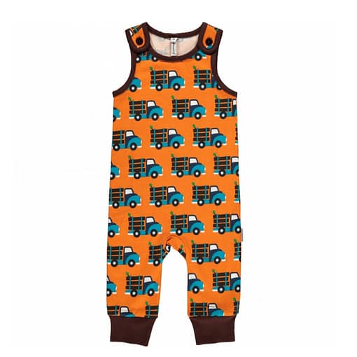 Log truck dungarees by Maxomorra in organic cotton