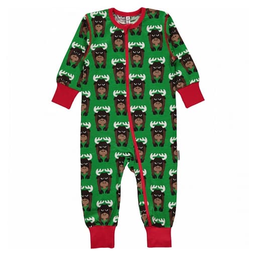 Moose print organic long sleeve zippered romper suit - Maxomorra (74cm 6-9m)