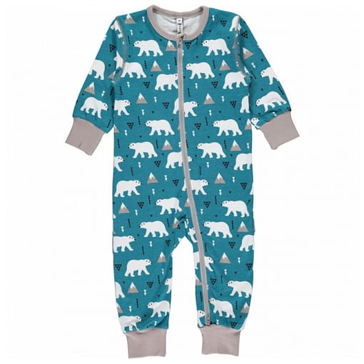 Polar bear organic long sleeve zip romper - Maxomorra (56cm 1-2 months)