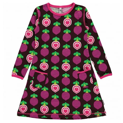 Polka Beet organic cotton long sleeve dress from Maxomorra (110-116cm Age 4-6)
