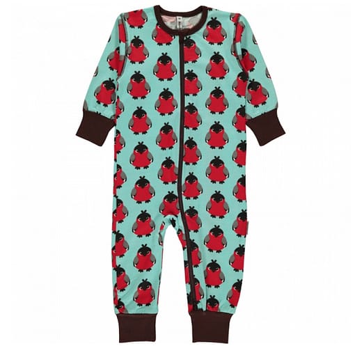 Bird print organic long sleeve zippered romper suit - Maxomorra (74cm 6-9 months)