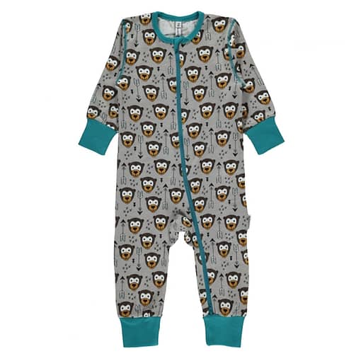 Little Arrow Monkey organic long sleeve zippered romper - Maxomorra (74-80cm 9-12m)