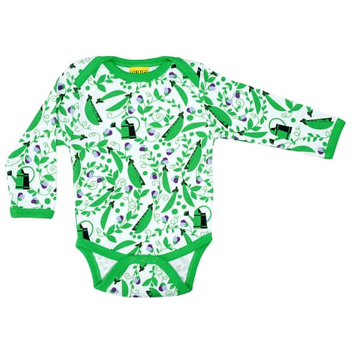DUNS Sweden garden peas organic cotton long sleeve bodysuit