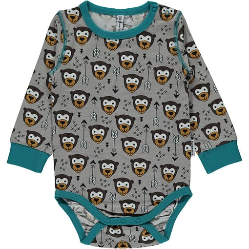 Little Arrow Monkey print organic cotton long sleeve vest - Maxomorra