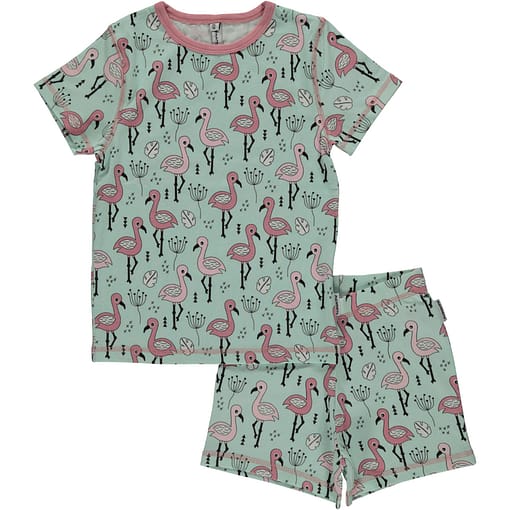 Maxomorra organic short sleeve pyjamas in sweet flamingo print (134-140 age 8-10)