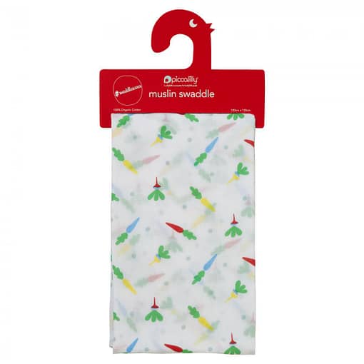 Rainbow bright unisex heritage carrots organic muslin swaddle by Piccalilly