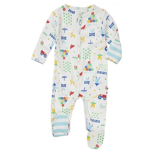 Farmyard sleepsuit by Piccalilly in organic cotton