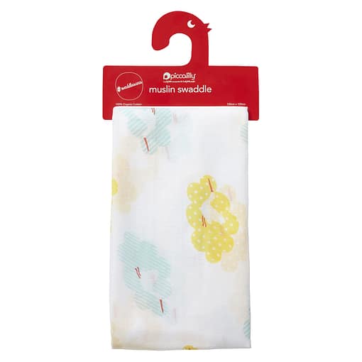 Stork print organic muslin swaddle by Piccalilly