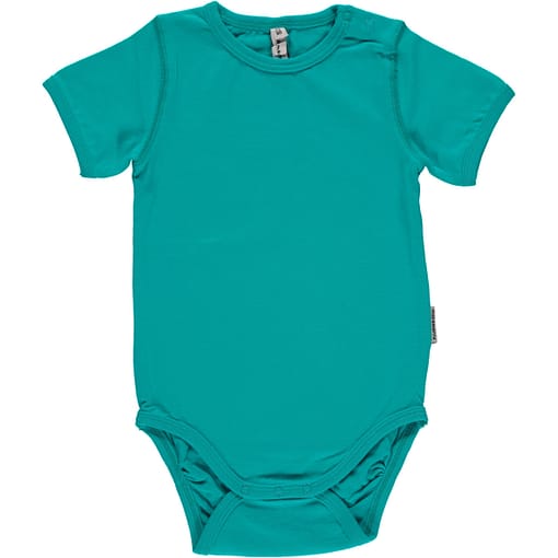 Bright turquoise plain short sleeve organic baby vest by Maxomorra