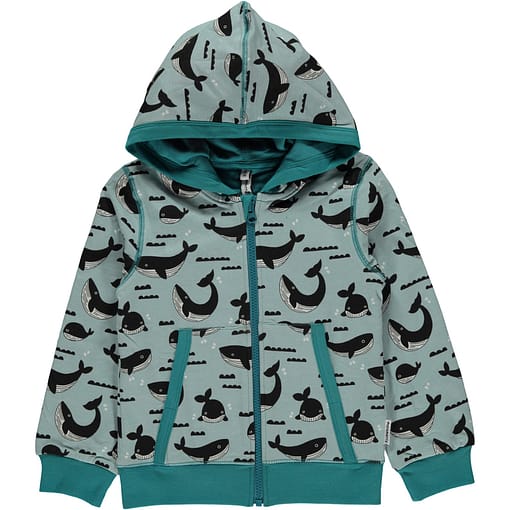 Maxomorra whale ocean print organic cotton cardigan with hood (110-116cm Age 4-6)