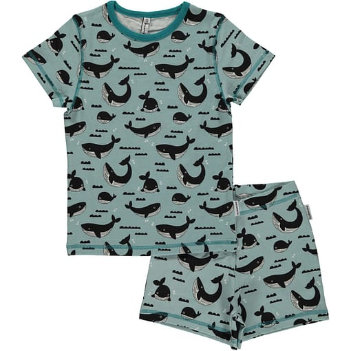 Maxomorra organic short sleeve pyjamas - whale ocean (98-104 Age 2-4)