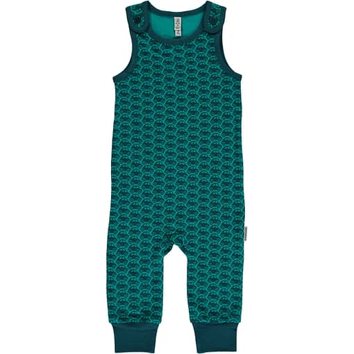 Turquoise mono car organic cotton dungarees - Maxomorra