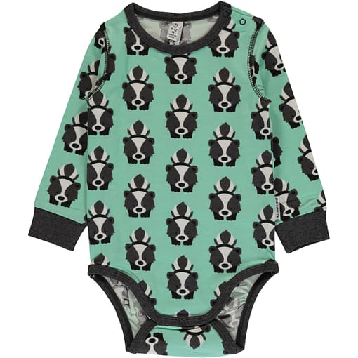 Skunk print long sleeve organic baby vest by Maxomorra