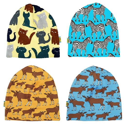 DUNS Sweden organic cotton beanie hat: blue moose (49cm 1-4 years)