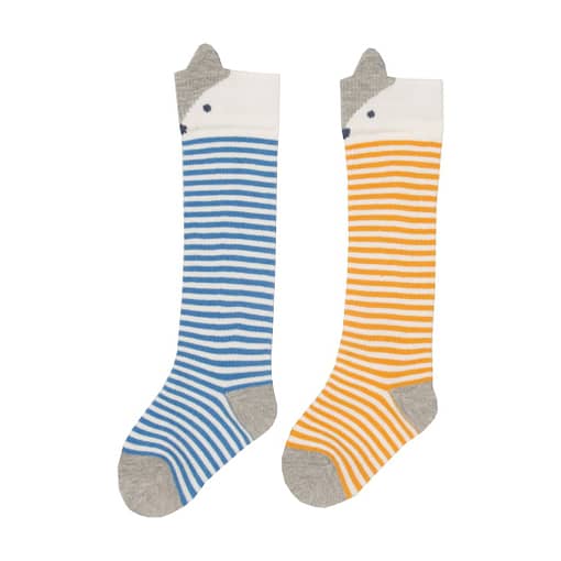 Little fox knee length socks in organic cotton by Kite - 2 pack blue | yellow