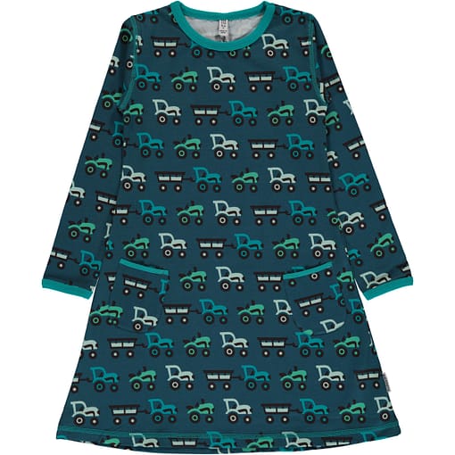 Tractor print organic cotton long sleeve dress from Maxomorra (110/116 5-6)