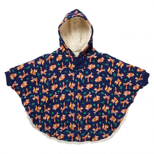 Fox reversible poncho by Piccalilly in organic cotton