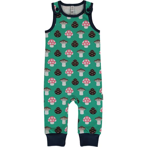 Mushroom on green organic cotton dungarees - Maxomorra (62/68 3-6m)