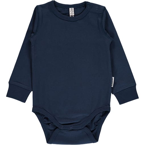 Dark blue plain long sleeve organic baby vest by Maxomorra (74/80cm 9-12m)