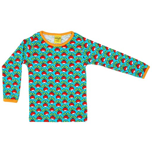 DUNS Sweden turquoise radish print organic cotton top (110cm 4-5)