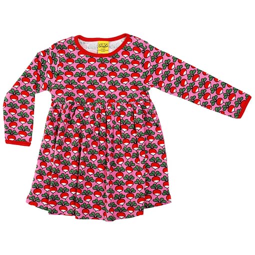 DUNS Sweden radish print on pink organic cotton twirly dress (104cm 3-4Y)