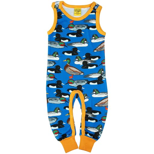 DUNS Sweden duck pond on blue organic cotton dungarees 