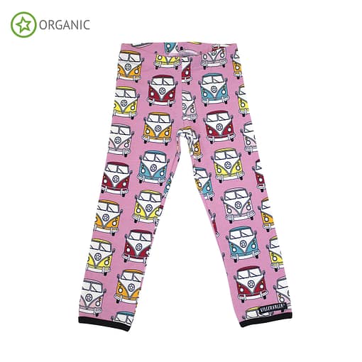 Villervalla vintage bus on azalea pink organic cotton leggings