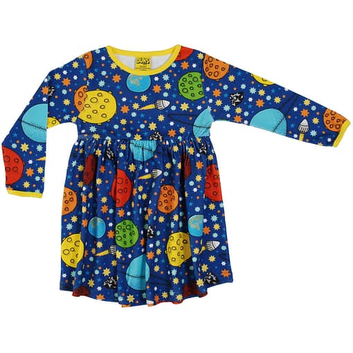 DUNS Sweden Lost in Space on navy organic cotton twirly dress (152cm 11-12 years)