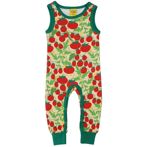 DUNS Sweden tomatoes print on pale yellow organic cotton dungarees