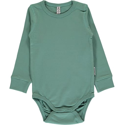 Pale army green solid colour long sleeve organic baby vest by Maxomorra