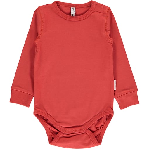 Rusty red solid colour long sleeve organic baby vest by Maxomorra (62/68 3-6M)