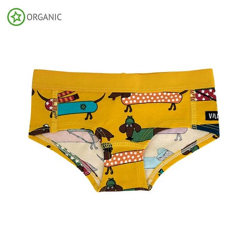 Villervalla organic cotton knickers  - Dachshund mustard