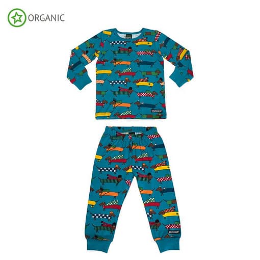 Villervalla organic cotton pyjamas dachshund print on atlantic