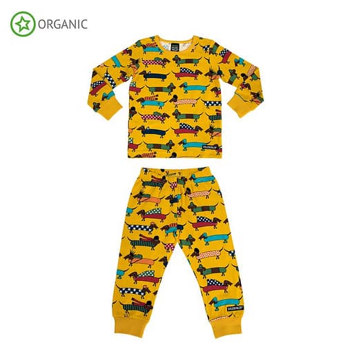 Villervalla organic cotton pyjamas dachshund print on mustard (134/140cm 9-10 years)