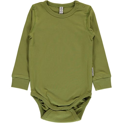 Apple green solid colour long sleeve organic baby vest by Maxomorra